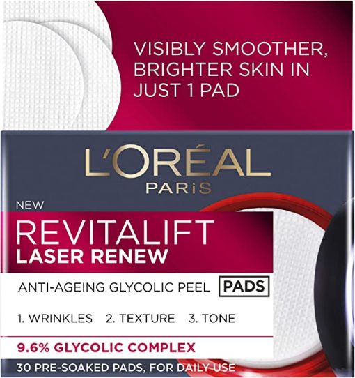قطن مقشر لوريال باريس Revitalift Laser x30 تقشير بحمض  الجليكوليك
